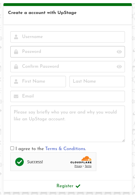 Screengrab of the account registration interface