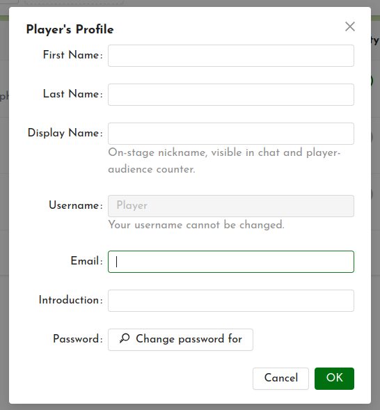 Screenshot of the player profile window