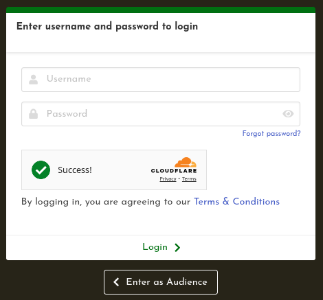 Player login screen