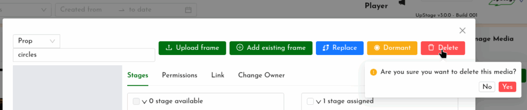 Screenshot of Delete media button