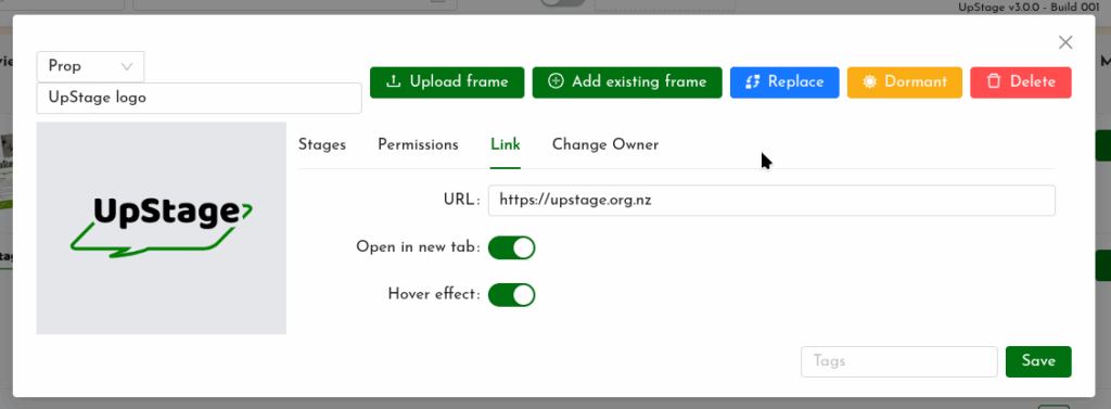 Screenshot showing how to add a link to a prop