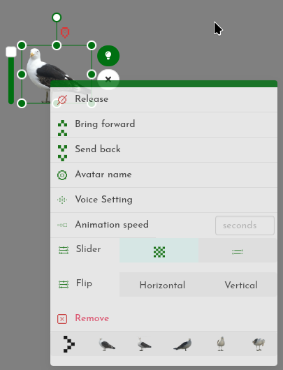 Screenshot of an avatar's context (right click) menu
